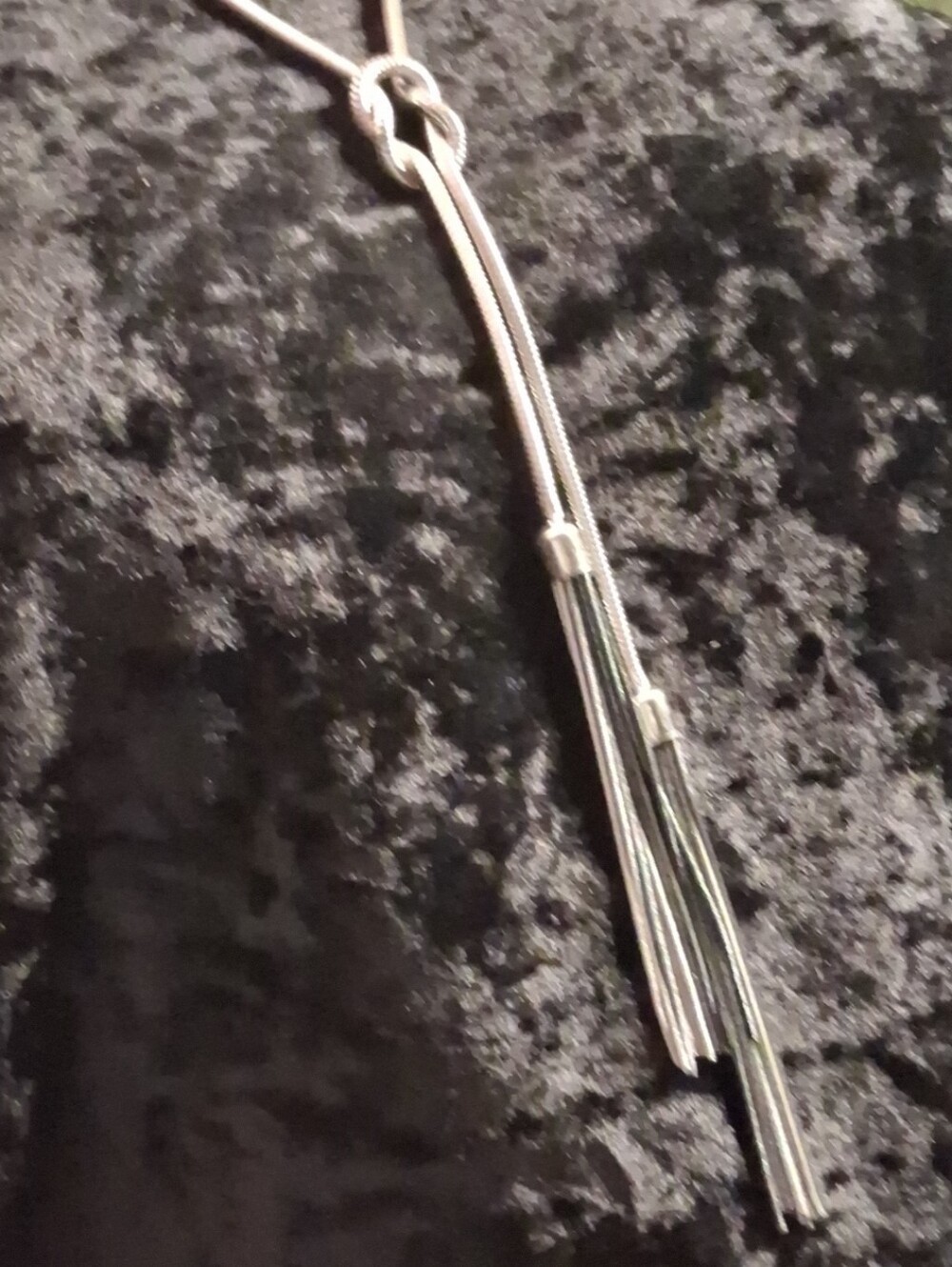 Ann Taylor Factory Silver Lariat Necklace with Double Tassels
